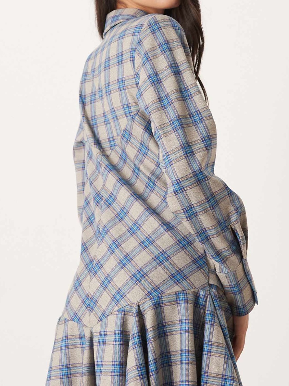 ASOS Plaid Mini Dress in Beige and Blue - Picture 2 of 3